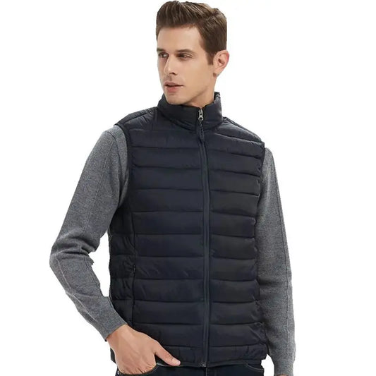 Men's Thermal Sleeveless Vest Jacket, Winter Warm Cotton Padded Coat Waistcoat Stand Collar
