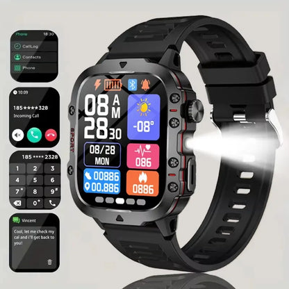 Tactical GPS Smartwatch with Bluetooth Calling, LED Flashlight & Fitness Tracker for Men