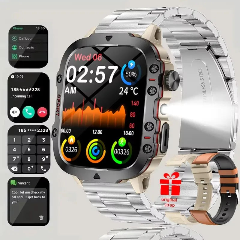 Tactical GPS Smartwatch with Bluetooth Calling, LED Flashlight & Fitness Tracker for Men