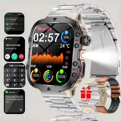 Tactical GPS Smartwatch with Bluetooth Calling, LED Flashlight & Fitness Tracker for Men