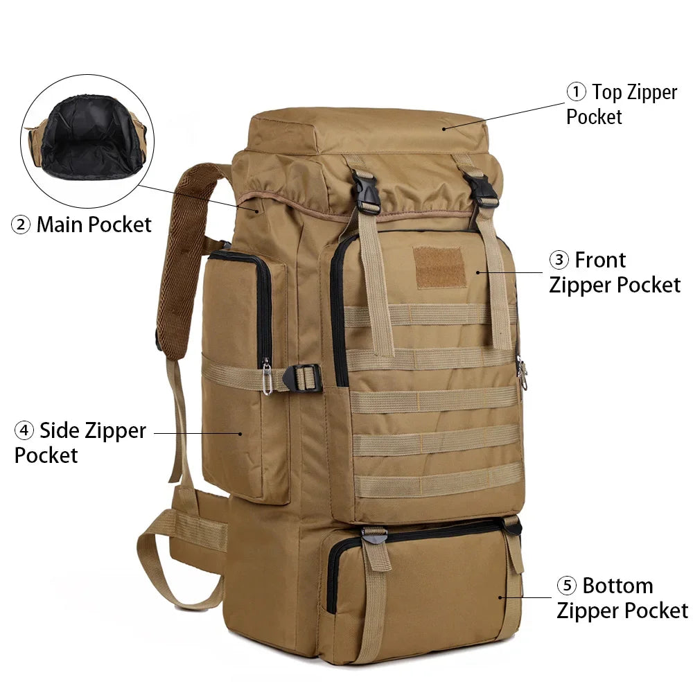 Large Capacity Hiking Backpack Outdoor Camping Rucksack Canvas Trekking Backpack