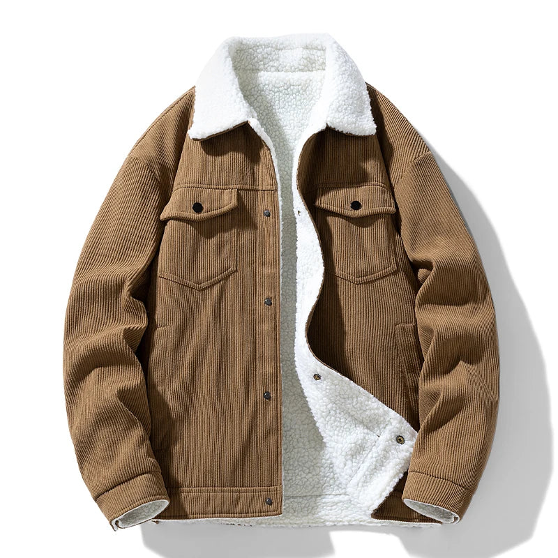 Men's Corduroy Jacket Winter 2024 Warm Thick Coat Casual Down Cotton Puffer Coat for Men