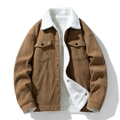 Men's Corduroy Jacket Winter 2024 Warm Thick Coat Casual Down Cotton Puffer Coat for Men
