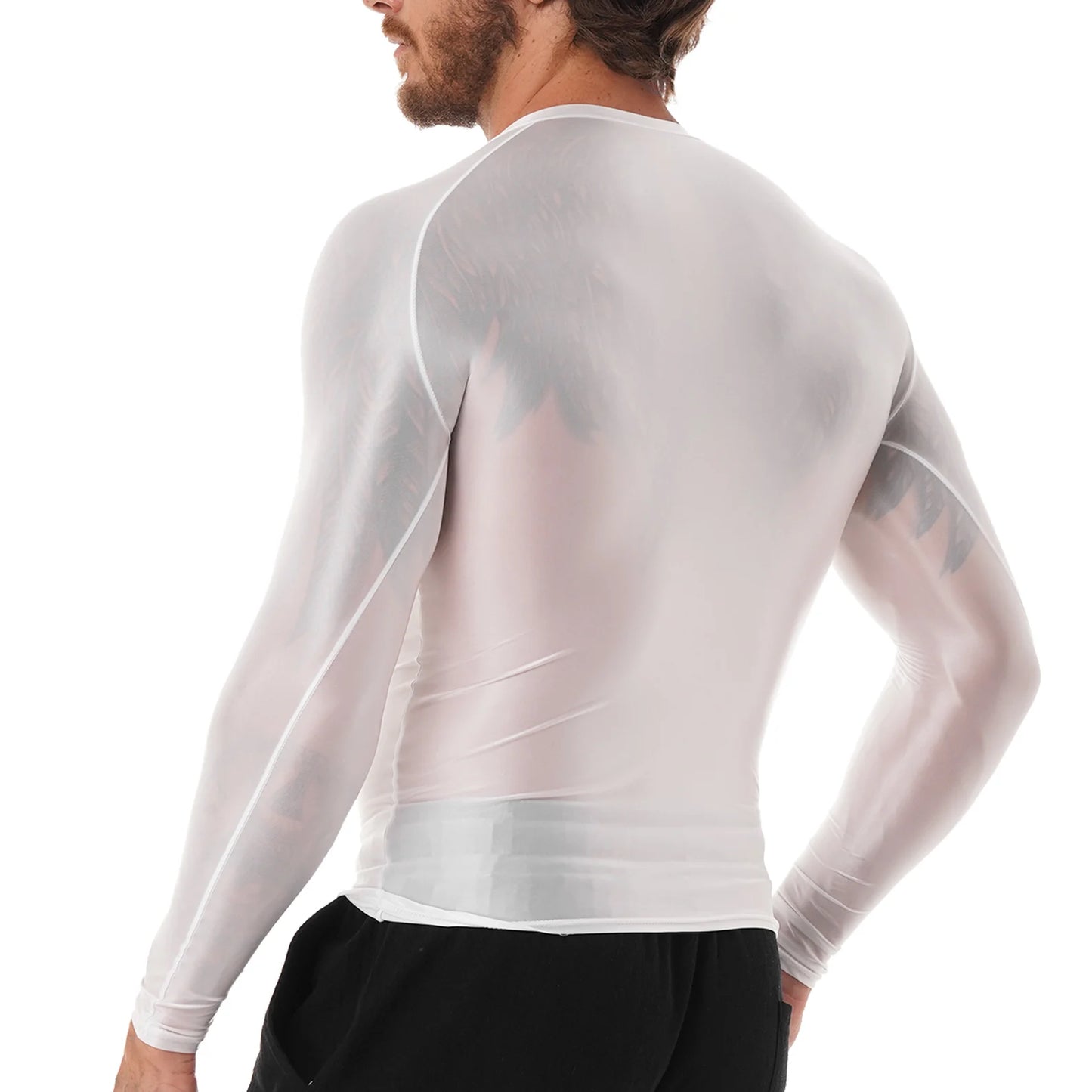 Men's Slim Fit Long Sleeve Workout Shirt Solid Color Breathable Gym & Yoga Top
