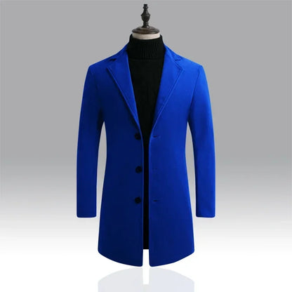 Men's Slim Fit Long Wool Blend Coat 2025 Autumn Winter Business Casual Overcoat