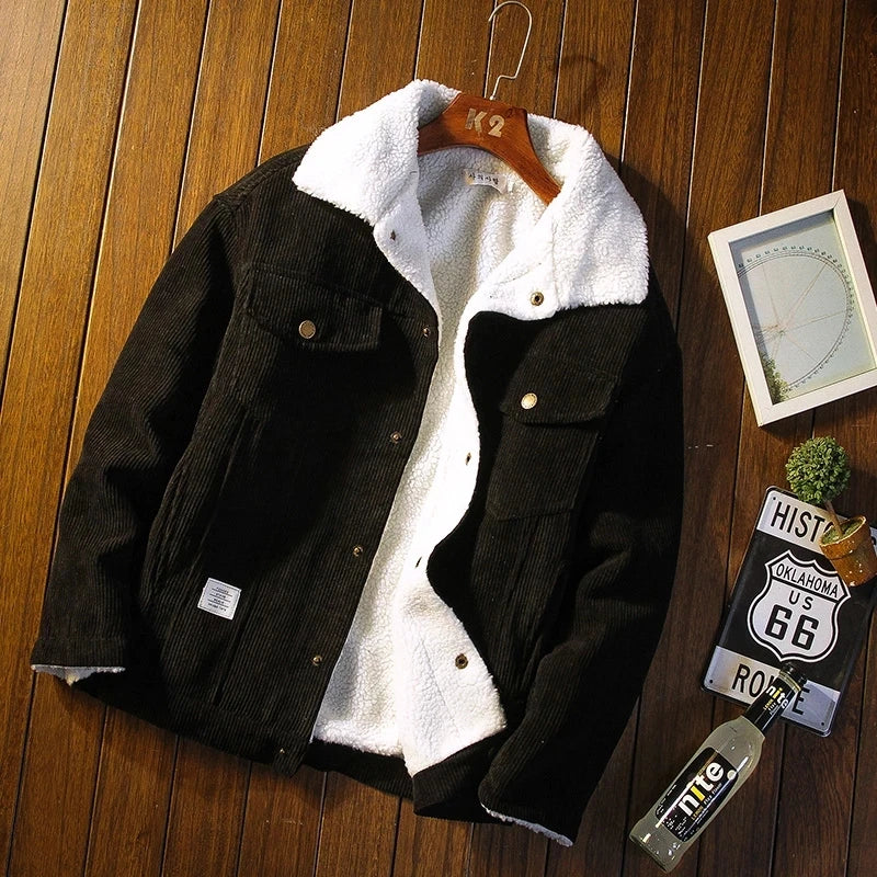 Men's Corduroy Jacket Winter 2024 Warm Thick Coat Casual Down Cotton Puffer Coat for Men