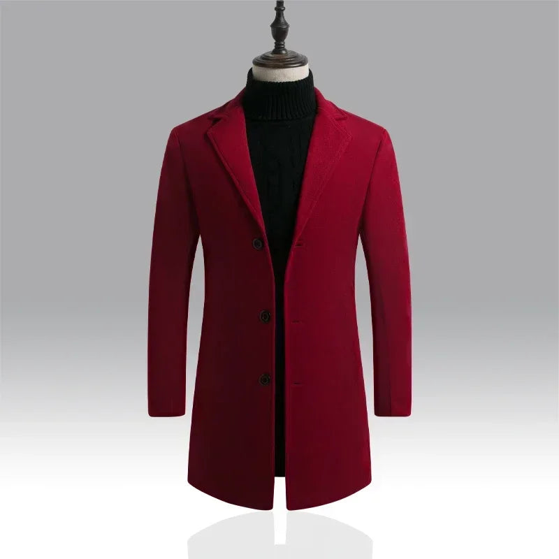 Men's Slim Fit Long Wool Blend Coat 2025 Autumn Winter Business Casual Overcoat