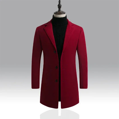 Men's Slim Fit Long Wool Blend Coat 2025 Autumn Winter Business Casual Overcoat