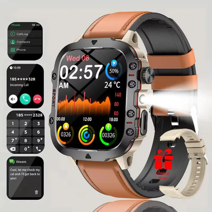 Tactical GPS Smartwatch with Bluetooth Calling, LED Flashlight & Fitness Tracker for Men