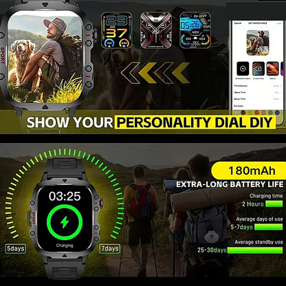 Tactical GPS Smartwatch with Bluetooth Calling, LED Flashlight & Fitness Tracker for Men