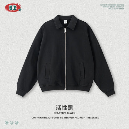 Men's Vintage Workwear Jacket 2025 Old Money Style Turn Down Collar Sweatshirt
