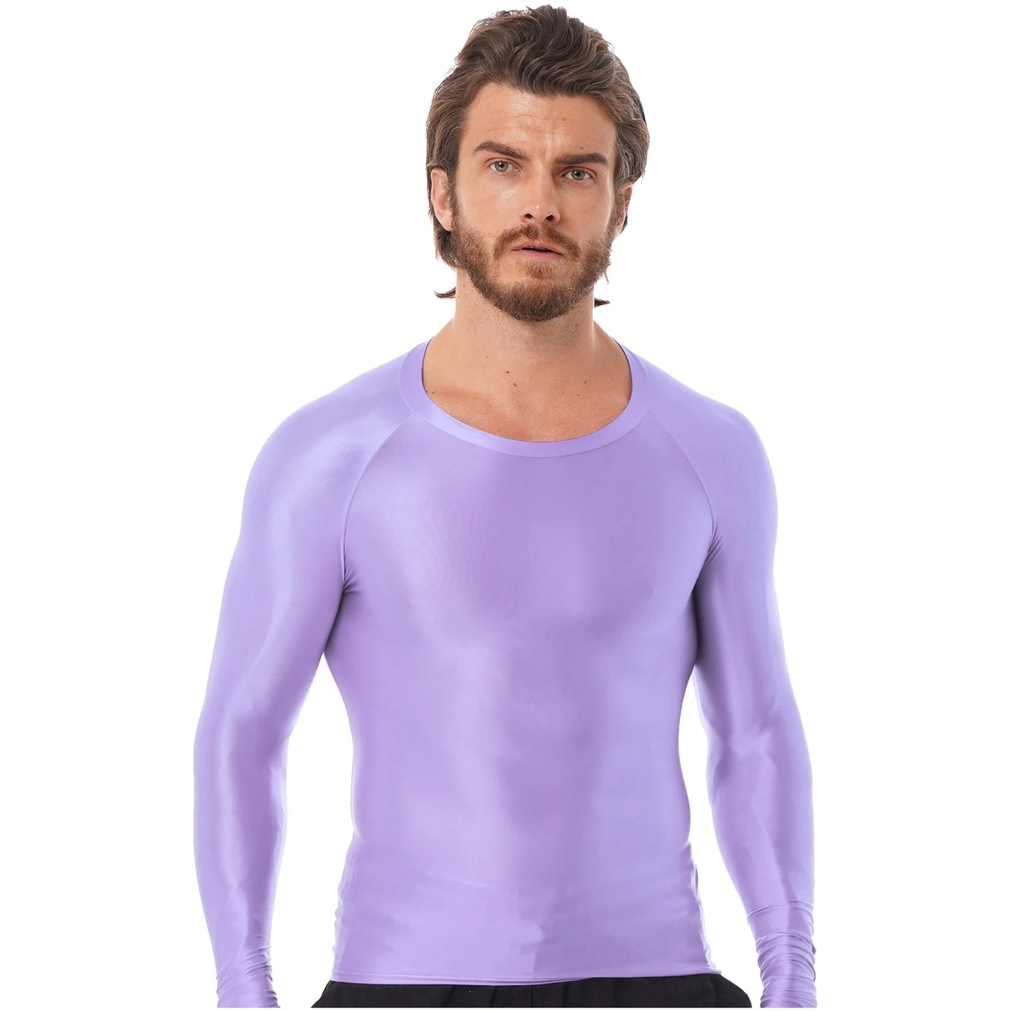 Men's Slim Fit Long Sleeve Workout Shirt Solid Color Breathable Gym & Yoga Top