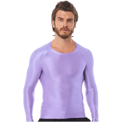 Men's Slim Fit Long Sleeve Workout Shirt Solid Color Breathable Gym & Yoga Top