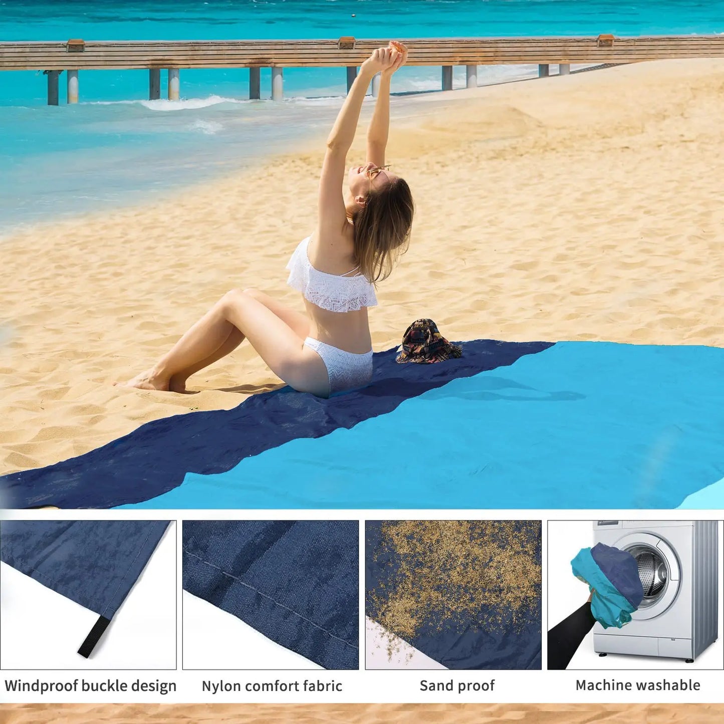 2x2.1m Waterproof Picnic and Camping Mat with Corner Pockets and Bag