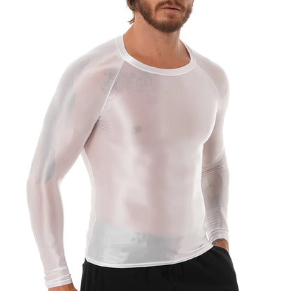 Men's Slim Fit Long Sleeve Workout Shirt Solid Color Breathable Gym & Yoga Top